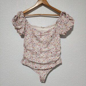 Free People Intimately Printed Floral Bella Bodysuit Puff Sleeve Large Romantic